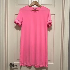 Crown & Ivy—SP, Pink T-Shirt Dress, Short Sleeve w/ Ruffle Details